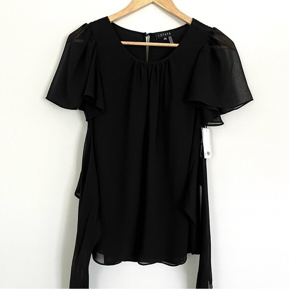 NWT 1. State Short Sleeve Black Tie Waist Blouse, Size XS - Picture 4 of 9